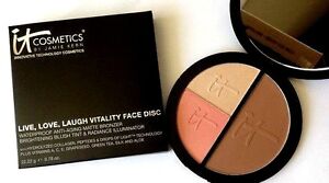 IT Cosmetics 3-in-1 Face Palette: LIVE Luminizer LAUGH Bronzer LOVE Blush Boxed!