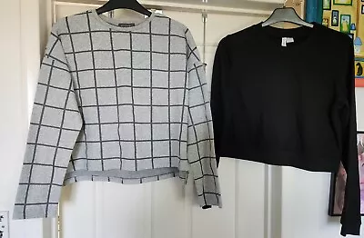 Womens Size S M 10-12 Sweater Bundle Primark Grey Check & Black H&M Cropped • 10.97€