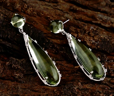Brincos de prata esterlina 925 natural A+++ verde ametista pera cabine pedra preciosa 2,05" - Imagem 1 de 4