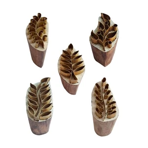 Floral Brass Wooden Printing Stamps DIY Fabric, Clay, Pottery Block (Set of 5) - Picture 1 of 3
