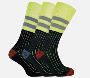 Men's 12 Pack Cushioned Reinforced Heel Toe Heavy Duty Cotton Hi Viz Work Socks - Picture 1 of 2
