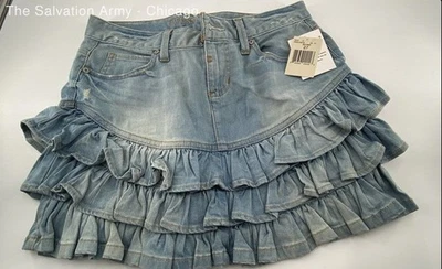 Minifalda vaquera Guess para mujer azul lavado medio con volantes diseño de 5 bolsillos talla 27 Foto 1 de 4