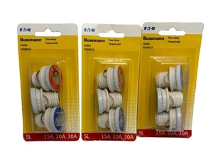EATON BUSSMAN FUSES 3 PACK, SL 15A, 20A, & 30A. BP/SL-A, LOT OF 3 NEW - Picture 1 of 1