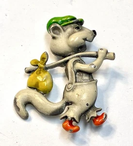 Broche prendedor antiguo vintage esmalte ratón animal - Imagen 1 de 7