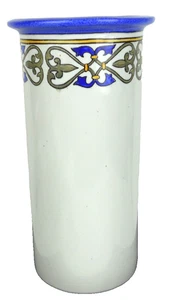 Ecco Nova Spanish 10" Stoneware Wine Cooler/Vase Blue & Gold Geometric Border - Picture 1 of 5
