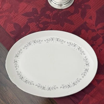 Vintage FLINTRIDGE PIERRA GREY Platinum California Made 14" OVAL SERVING PLATTER Foto 1 de 4