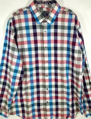 EXPRESS-Camisa con botones de manga larga para hombre-XL extra grande-17,5-a cuadros informal Foto 1 de 4