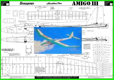 Graupner Model Airplane Plans (RC): AMIGO III 78" Wingspan Sailplane - Image 1 of 4