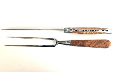 Laguiole en Aubrac Tranchierbesteck Messer und Gabel Griffe aus Olivenholz - Bild 1 von 4
