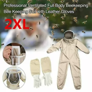 XXL Full Body Anti-bee Suit Beekeeping Clothes Cotton Veil Hood Protective+Glove - Picture 1 of 12