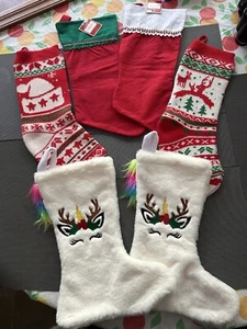 Christmas stocking lot 6pcs 2 Faux fur Reindeer 2 knit 2 flannel all NEW - Picture 1 of 4