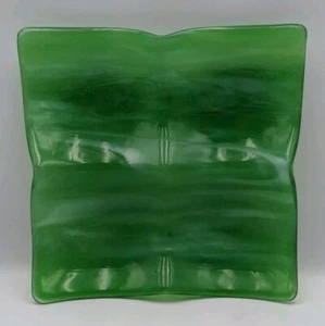 Vtg 1930s Art Deco Akro Agate Pressed Jadeite Green Glass Candy Dish 8"x8" - Picture 1 of 22