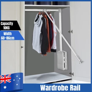 Lift/Pull Down Adjustable Width Wardrobe Clothes Hanging Rail Space Saving 10 KG - Picture 1 of 12