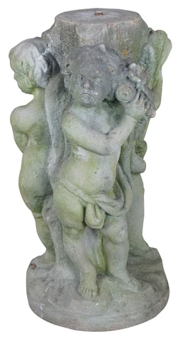 Vintage Concrete French Neoclassical Cherub Putti Garden Fountain Pedestal Base Cover