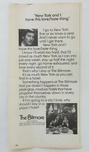 Anuncio impreso vintage de colección años 70 The Biltmore Hotel New York City 1975 revista en blanco y negro - Imagen 1 de 2