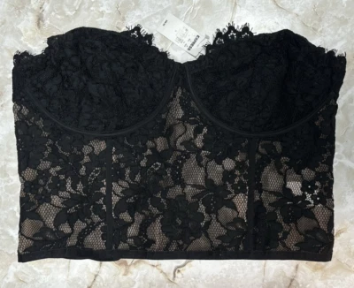 Express Black Lace Overlay Corset Bustier Zip Back Sexy Top Cami Ladies 14 New - Image 1 of 4