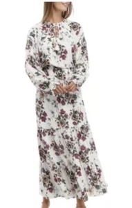 AMERICAN RAG White Floral Long-Sleeve Tiered Ruffle Maxi-Length Dress NWT Large - Picture 1 of 7