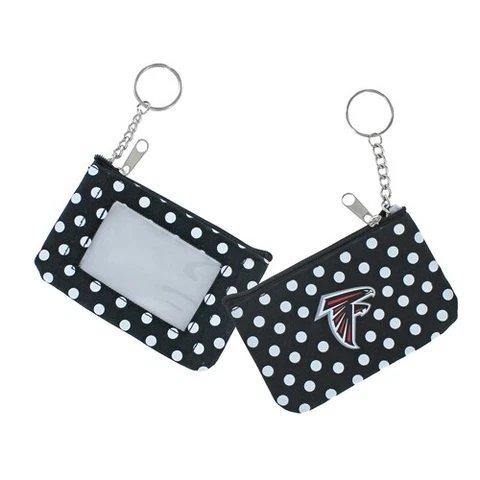 Atlanta Falcons Football Logo NFL Nylon Polka Dot Zippered Coin Purse Key Ring Cover