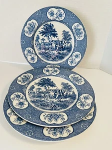 Lot Of 3 Adams China 9” Blue Lawton Plates Made In England VTG - Picture 1 of 4