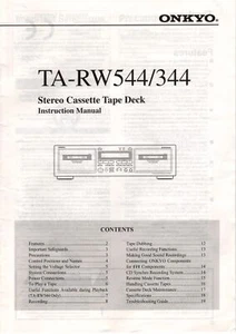 Onkyo Stereo Cassette Tape Deck Instruction Manual TA-RW544/344 - Picture 1 of 2