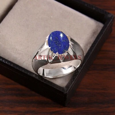 Anello In Argento Sterling 925 Con Gemma Naturale In Lapis Lazuli Per Uomo #4807 - Immagine 1 di 4