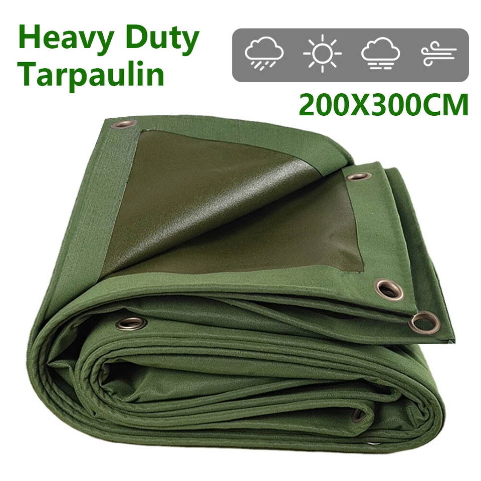 Army Heavy Duty Tarpaulin Canvas Tarp Sun Blocked Waterproof Camping Tent Cover - Image 1 of 4