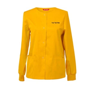 Women‘s Embroidered Scrub Jacket Snap Front Warm up Jacket Personalized text - Picture 1 of 57