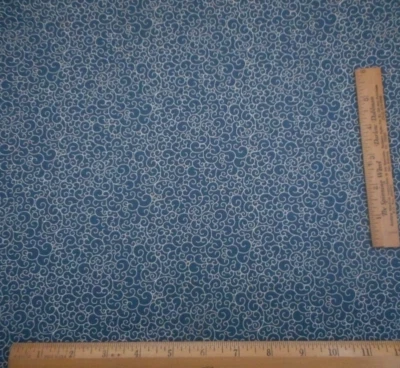 Civil War Reproduction Fabric 7/8+ Yard Beige Swirls on Dark Blue Cotton - Image 1 of 2