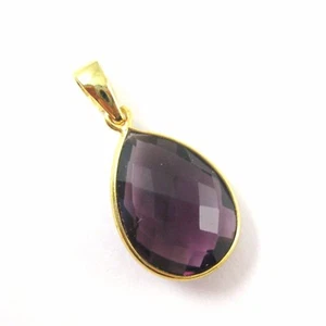 Amethyst Quartz Bezel Gemstone Teardrop Pendant with Bail,22K Gold plated Silver - Picture 1 of 6