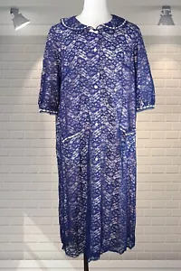 Vintage 1960s Blue Lace Over Bri Nylon Dressing Gown - St Michael 38" - Picture 1 of 4
