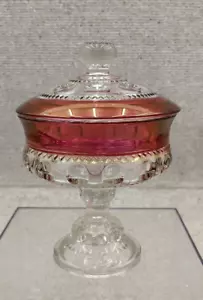 Indiana Glass Kings Crown Ruby Red Flash Candy Bowl W Lid Vintage Thumbprint - Picture 1 of 11