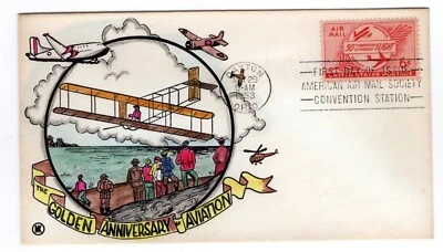 C47 50th Anniversary Flight Airmail FDC 1953 - Knoble Hand-colored - Image 1 of 2