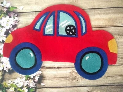 Divertidas alfombras rojas en forma de coche VW Bug Beetle alfombra niños niños sala de juegos 21" x 32" se mueve Foto 1 de 4