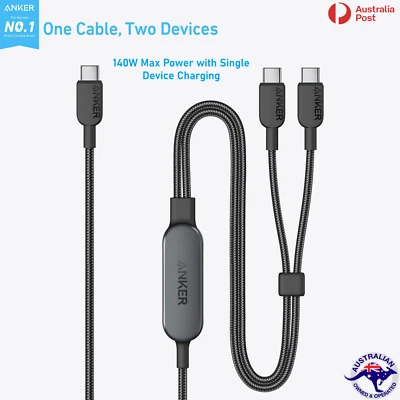 Anker 140W 2-in-1 USB-C to 2x USB-C Cable 1.2m Super Fast Charging - image 1 of 4