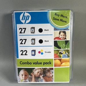 HP 27 Black 22 Tri-Color Ink Cartridges Combo Value Pack Officejet 4315 5605 OEM - Picture 1 of 7