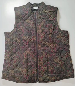 XL J. Jill Heritage Quilted 2-Way Zip Front Vest Brown & Red Paisley Print - Picture 1 of 10