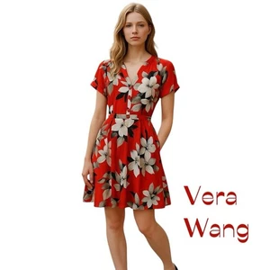 Vera Wang Red White Floral Print Cottage Feminine Dress NWT Size S - Picture 1 of 14