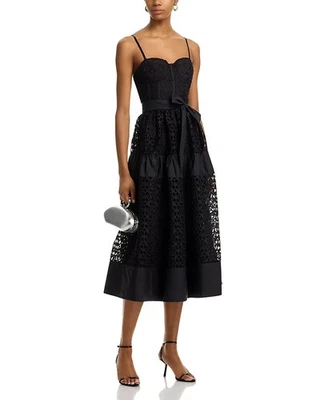 AQUA Eyelet Midi Dress Black Sleeveless Party Cocktail Wedding Guest SZ Large - Image 1 of 4