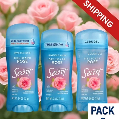 Secret Delicate Rose 3-Pack Deodorant 72HR Invisible Solid & Clear Gel 2.6oz - Image 1 of 3