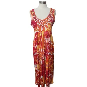 Ruby Rd Maxi Dress Medium Sleeveless Beaded Stretch Orange Yellow Empire Waist - Picture 1 of 11