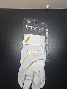 Mizuno MVP Adult Baseball Batting Glove, White-Gold, Small - Picture 1 of 4