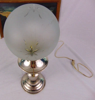 Converted Antique Hitchcock Oil Lamp to Electric STAR Cut Glass Globe Nice! - Image 1 of 4