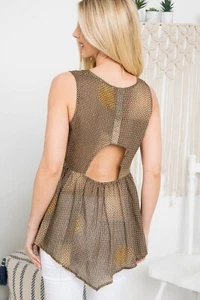 BLACK YELLOW Tank Top SIZE 1XL Womens Plus RUFFLE Sleeveless BLOUSE Checkered XL - Picture 1 of 9