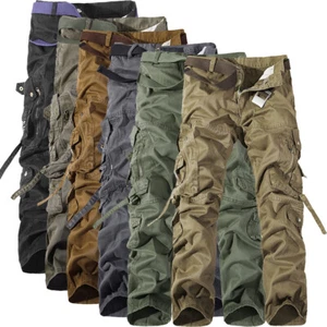 Men's Multi-Pocket Cargo Pants Zippers And Button Pockets- Belt Not Included - Picture 1 of 7