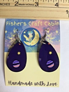 Outer Space Teardrop Earrings Double Sided Dangle Handmade NEW Space Theme - Picture 1 of 3