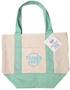 NWT Trader Joe's Pastel Mini Canvas Tote Bags 2025 LIMITED EDITION  GREEN MINT - Picture 1 of 1