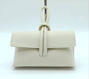 Italian Genuine Pebble Leather Crossbody Handbag – Made In Italy - Beige - Picture 1 of 8