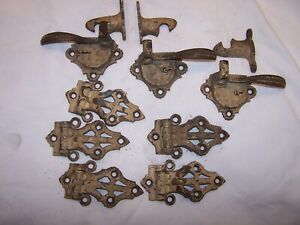 ANTIQUE BRASS HINGES AND LATCHES ICE BOX DECORATIVE HARDWARE