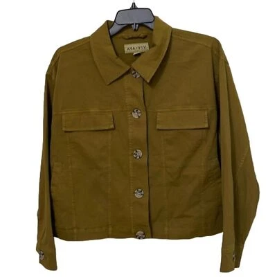 Ava & Viv Olive Green Cropped Jacket Womens Size 1X Button Up Long Sleeves - Image 1 of 4