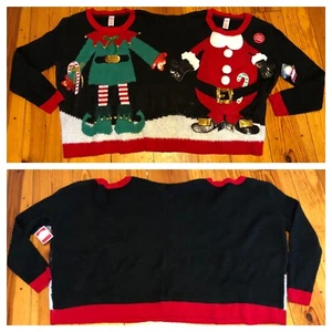 New Ugly Christmas Sweater Siamese Twin Couple 2 Person Double Holiday Time S/M - Picture 1 of 8